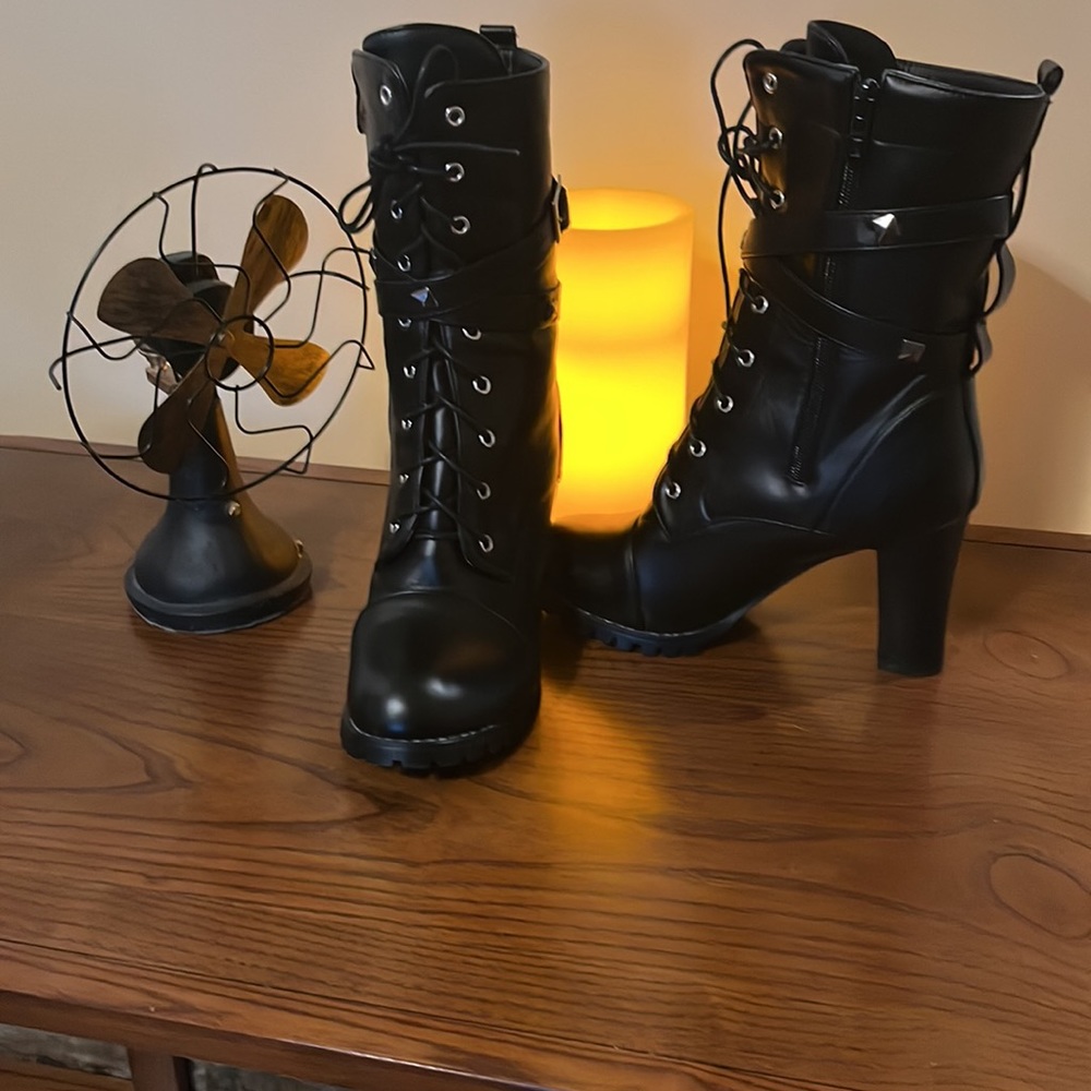 Black strap boots Size 9.5-10 US